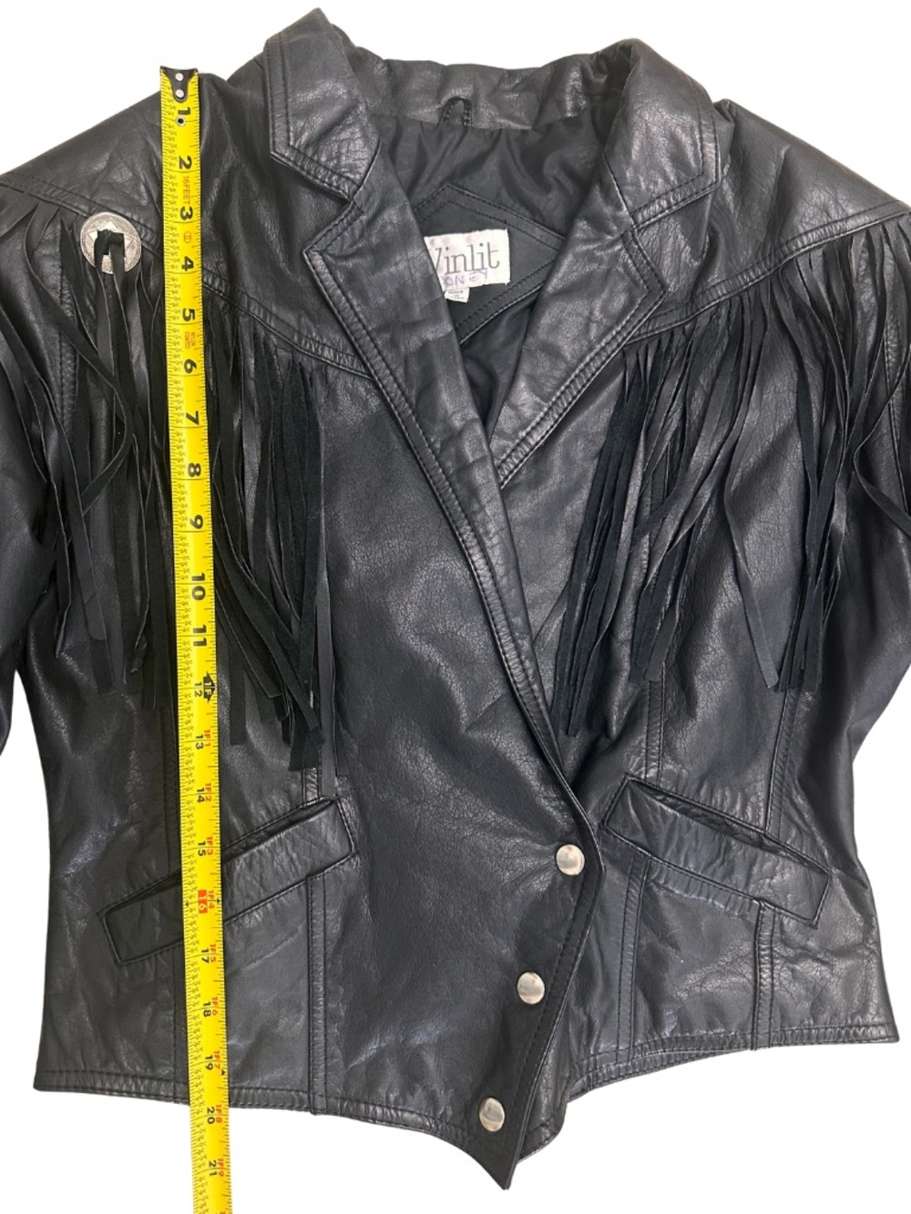 Vintage Winlit Black Leather Fringe Moto Jacket SZ Medium Western Biker GUC - Picture 8 of 11